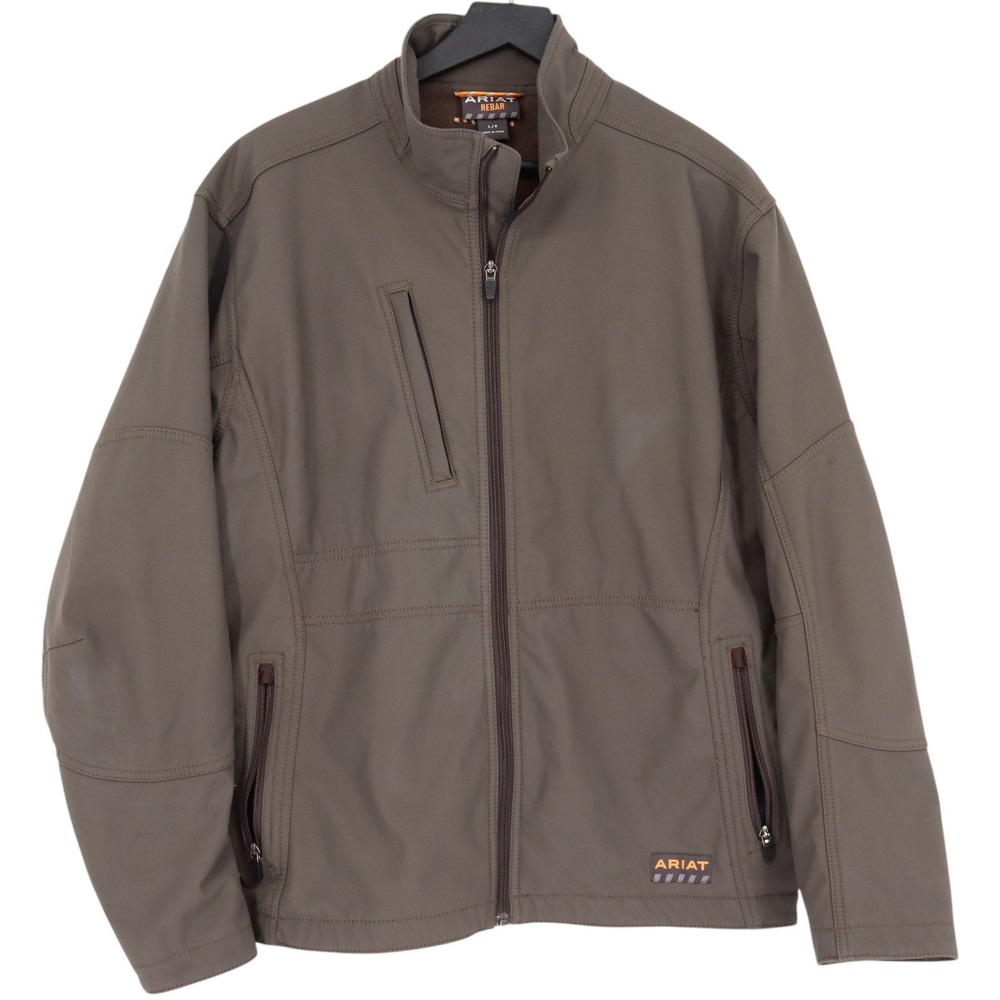 Ariat Rebar Mens Size L Brown Gray Softshell Work Jacket Full Zip Fleece Lined